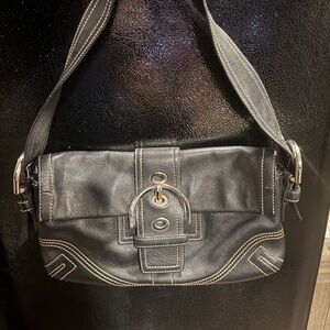 Coach Black Leather Shoulder Bag with Silver Accents